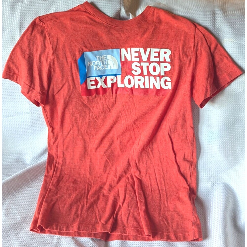 North Face Shirt Mens Size Medium Red Never Stop Exploring Outdoor Graphic Tee